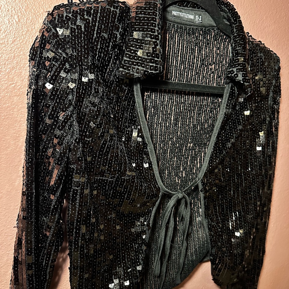 Prettylittlething Black Sequin Jacket View 6